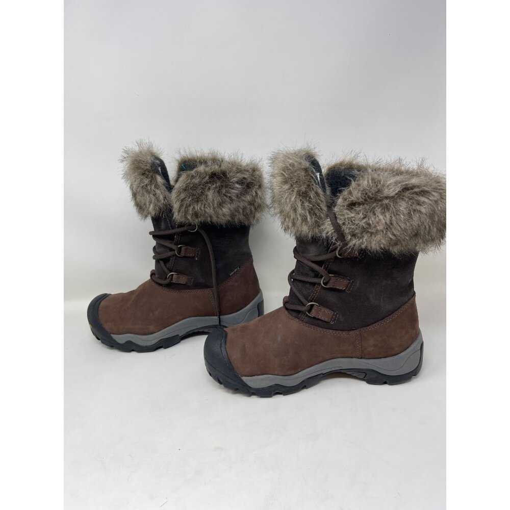 KEEN Helena Waterproof Insulated Leather Boots‎ Faux Fur Lace Up Women 6.5 Brown